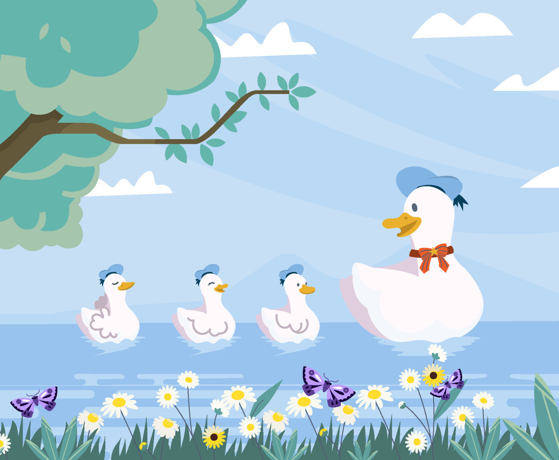 Duck Faily Swimming Together On Lake Concept