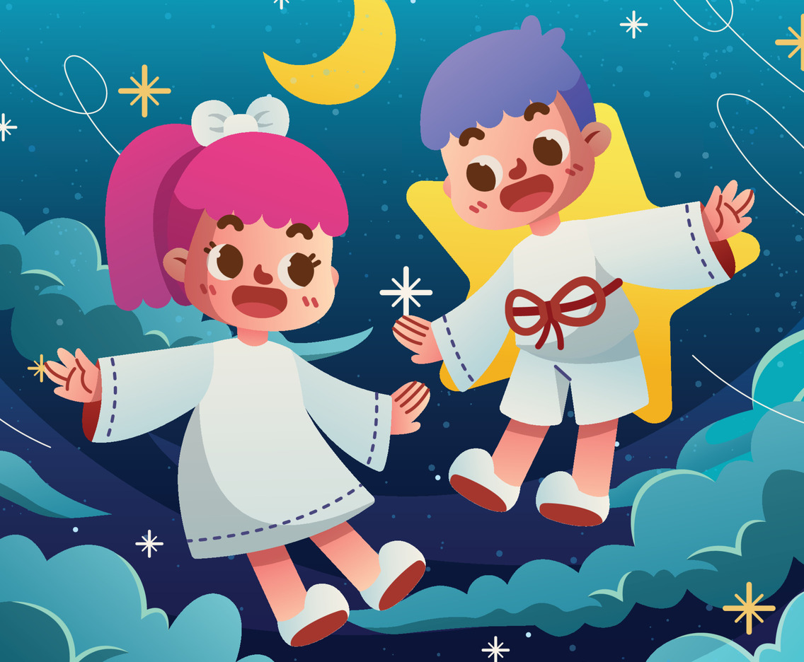 Twin Fairy Flying in the Night Sky
