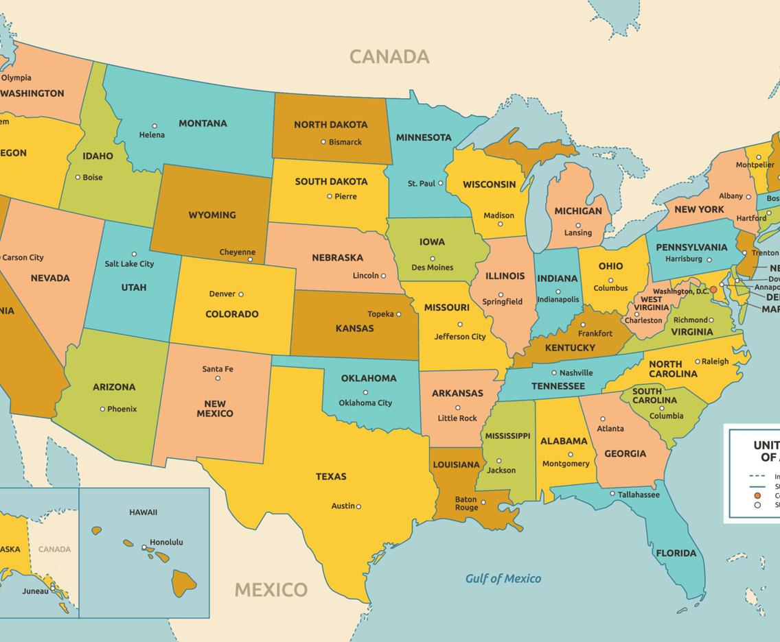 Detailed Country Map of United States of America