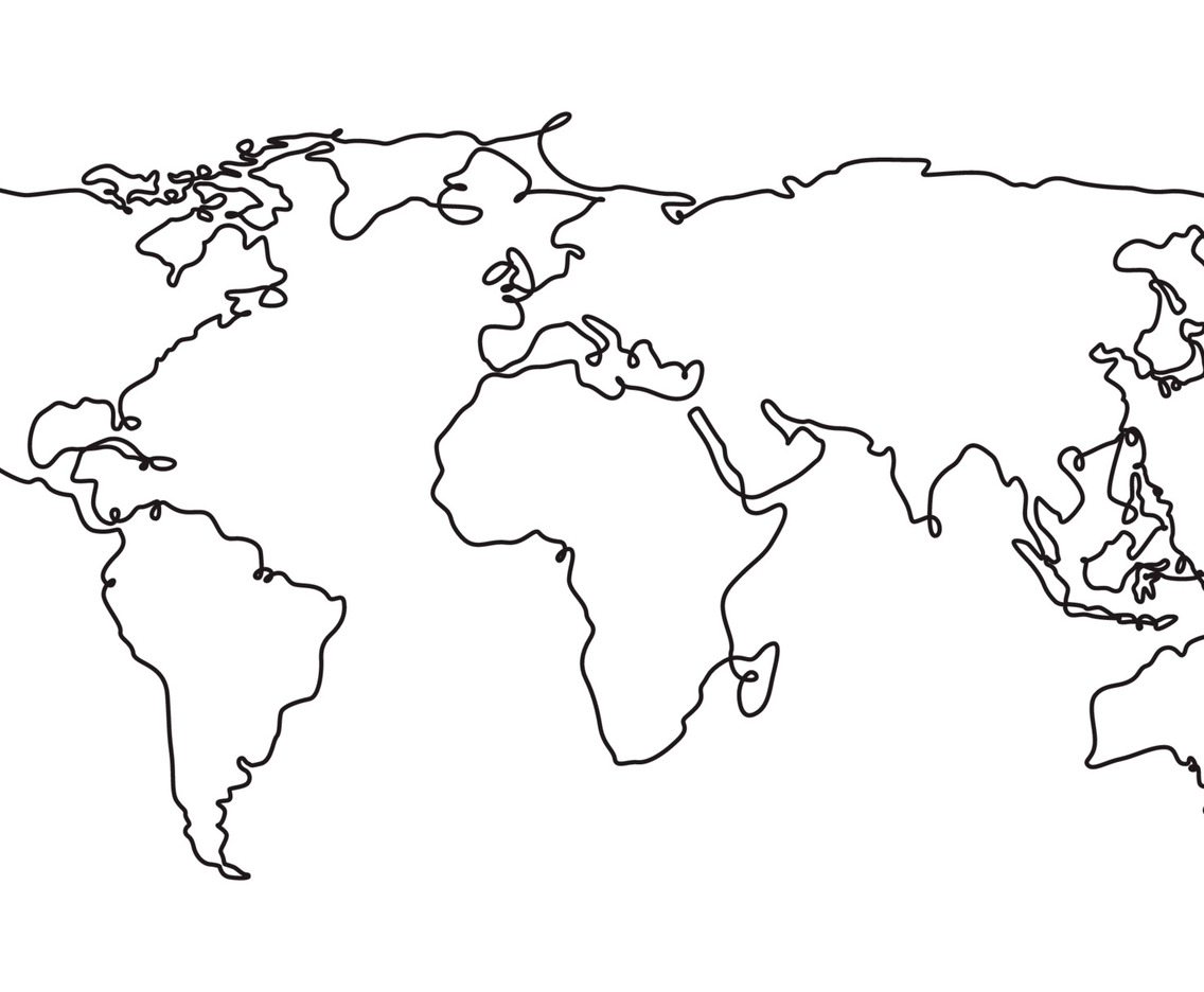 World Map Background with One Stroke Art