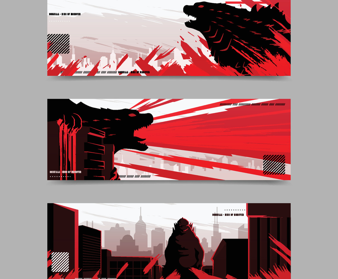 Banner Set of Monster Attack the City