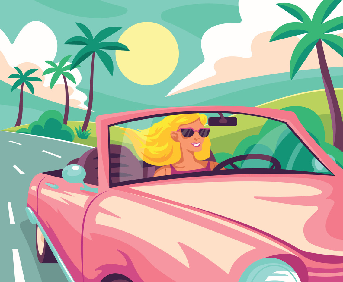 Fashion Blonde Doll Drive a Car
