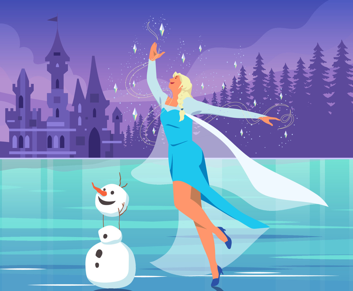 Snow Princess Skating with Cute Snowman