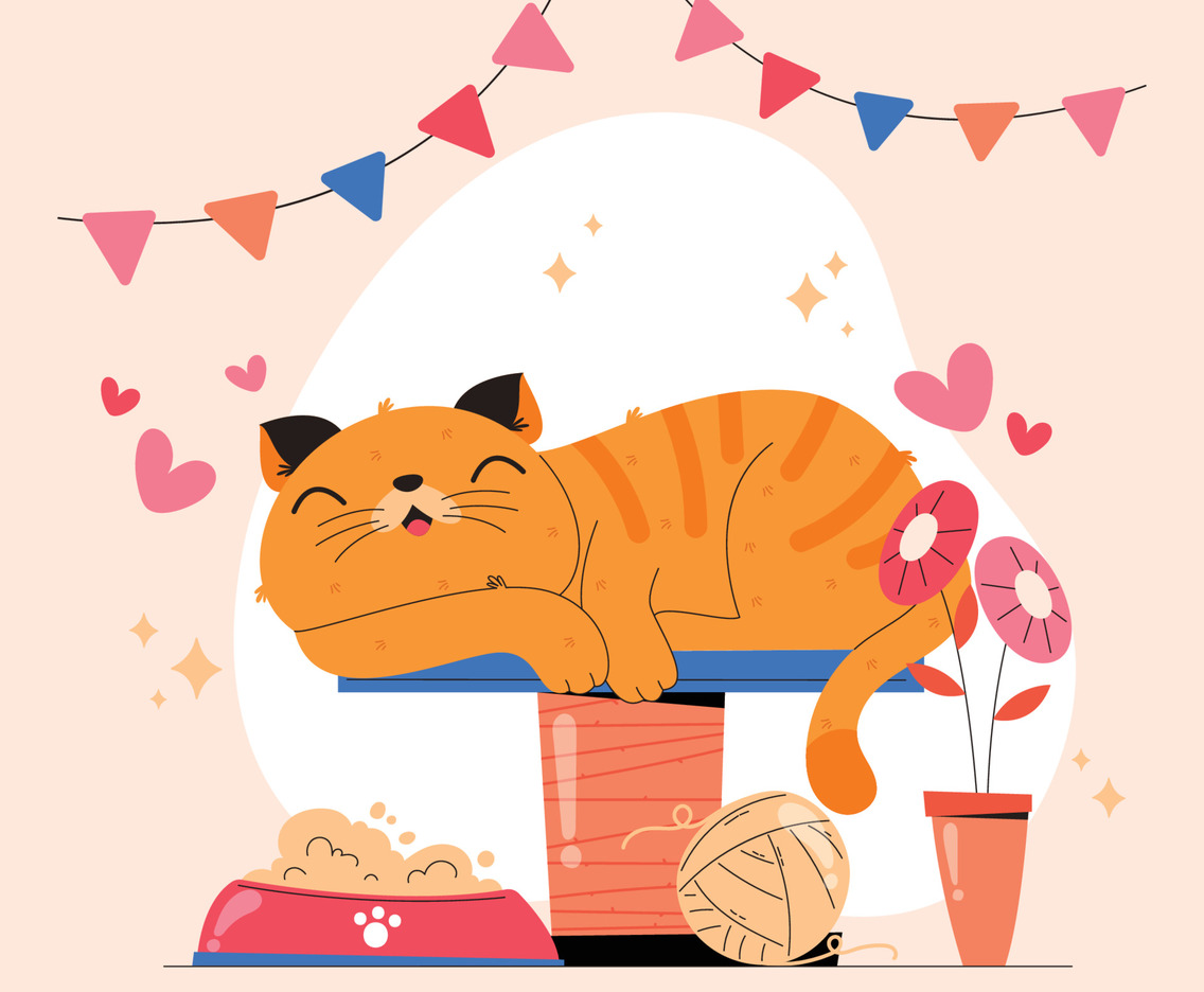 Cute Orange Cat Sleeping in a Cat Tower