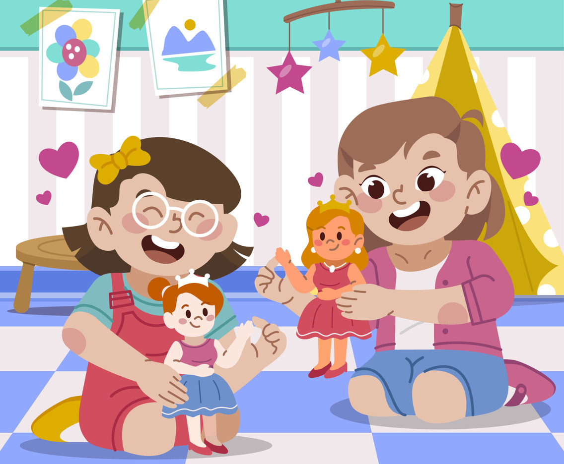 Best Friends Play with Doll