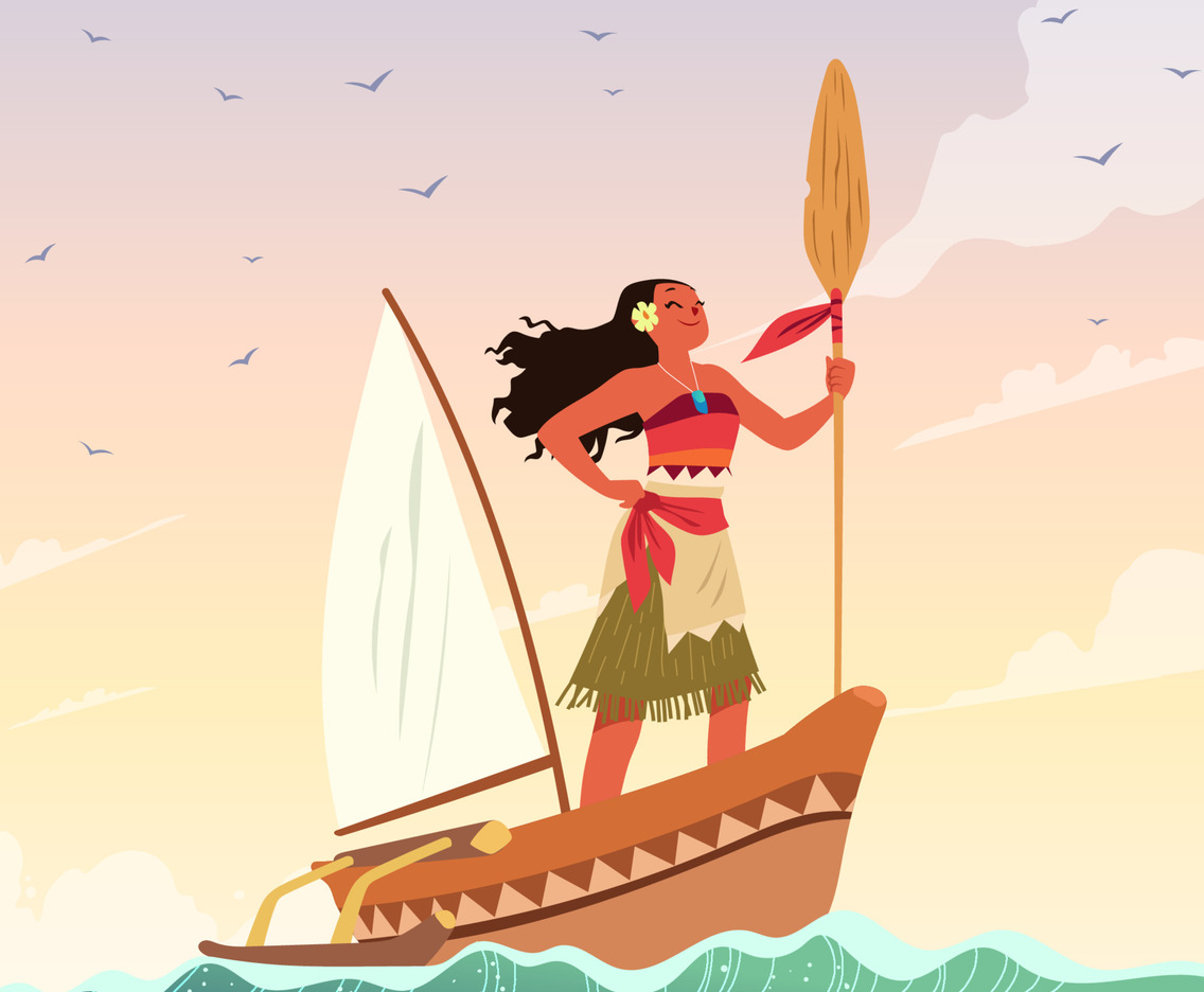 Hawaiian Girl Riding a Boat
