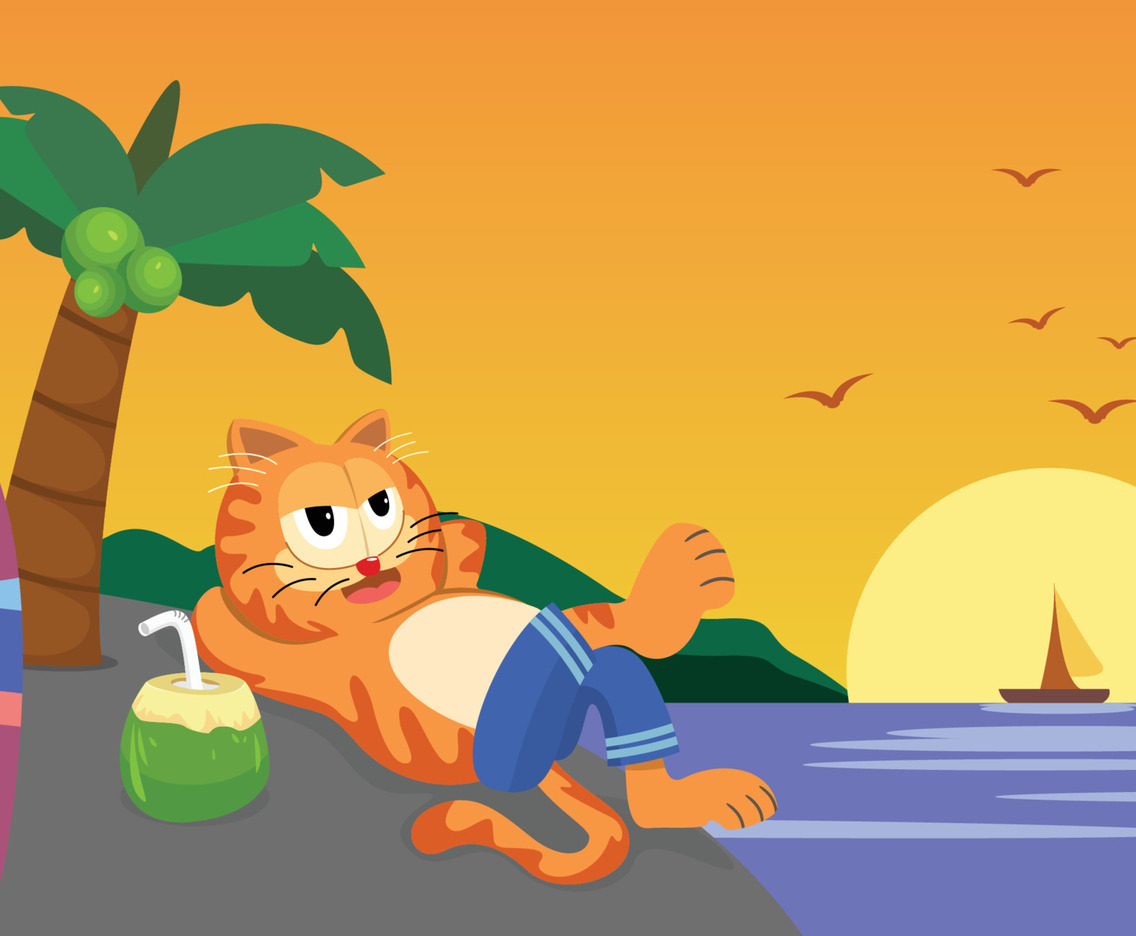 Cute Orange Cat Relaxing on the Beach