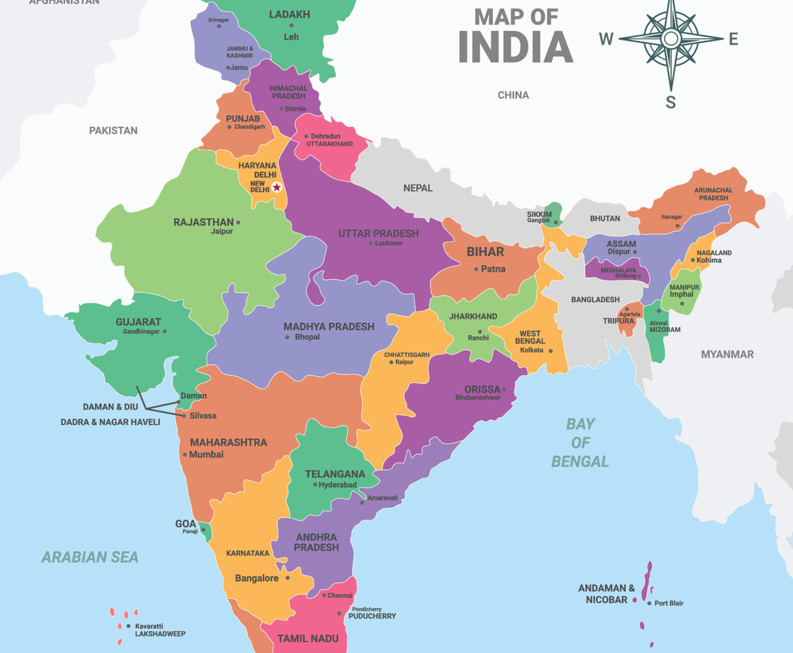 India Map with City Names