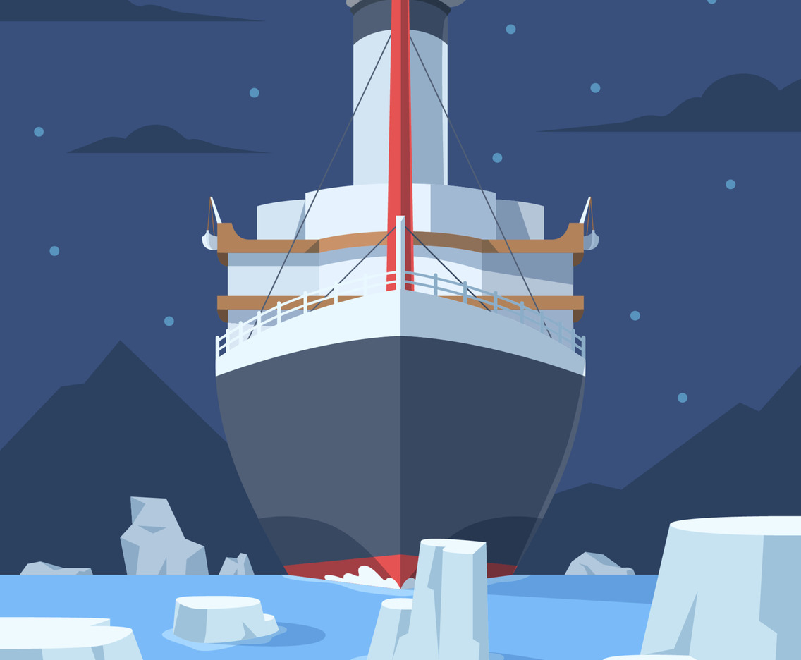 Large Historic Ship in the middle of Cold Ocean