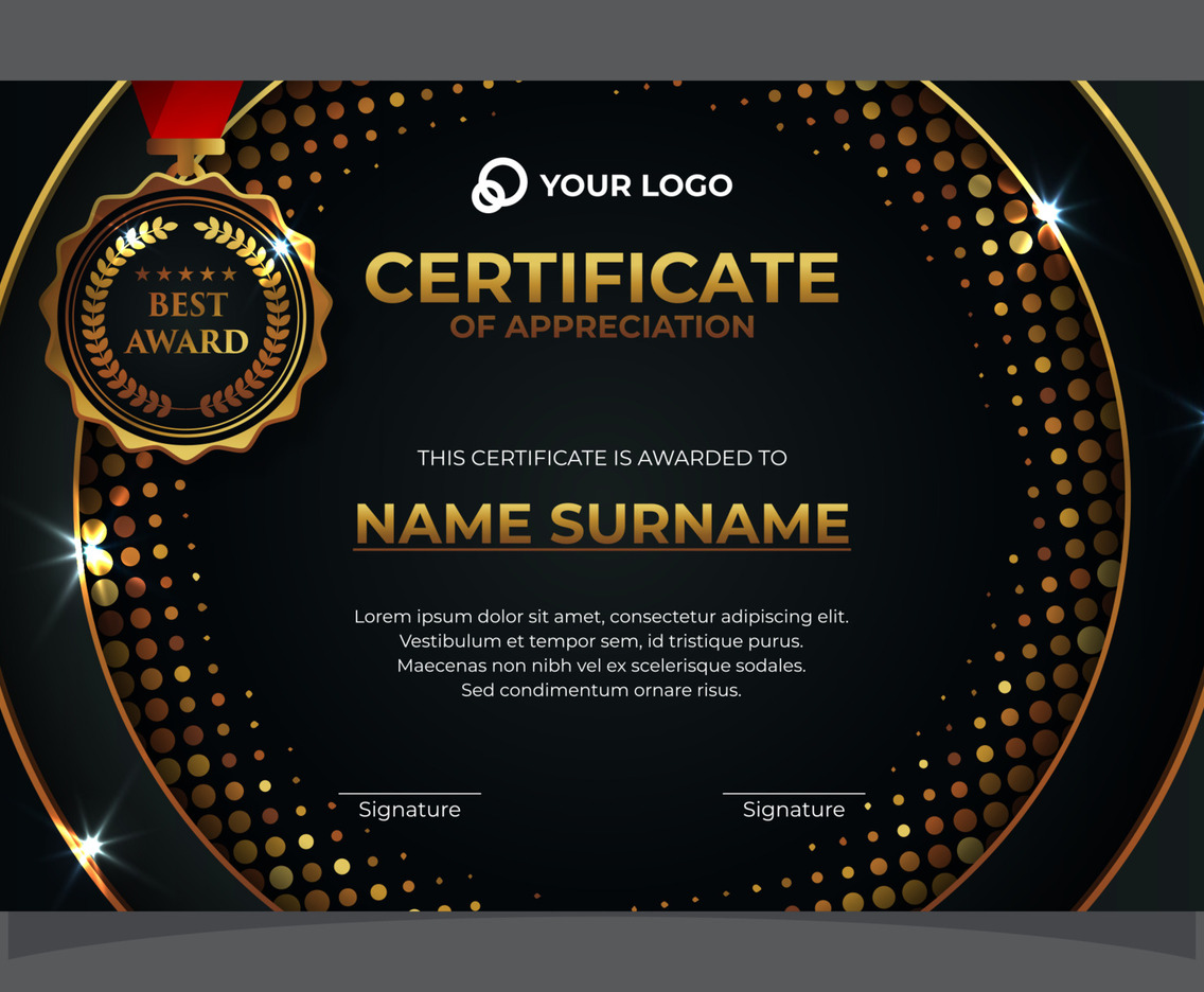 Modern Profesional Gold Halftone Certificate of Appreciation Template