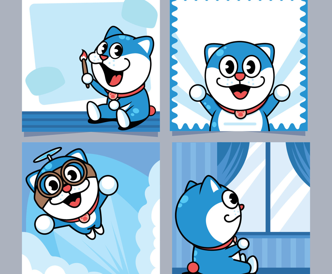 Blue Cat Cartoon For Social Media Post Purposes