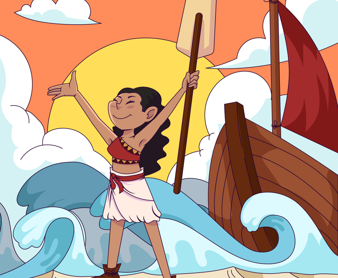 Hawaiian Girl Holding a Paddle