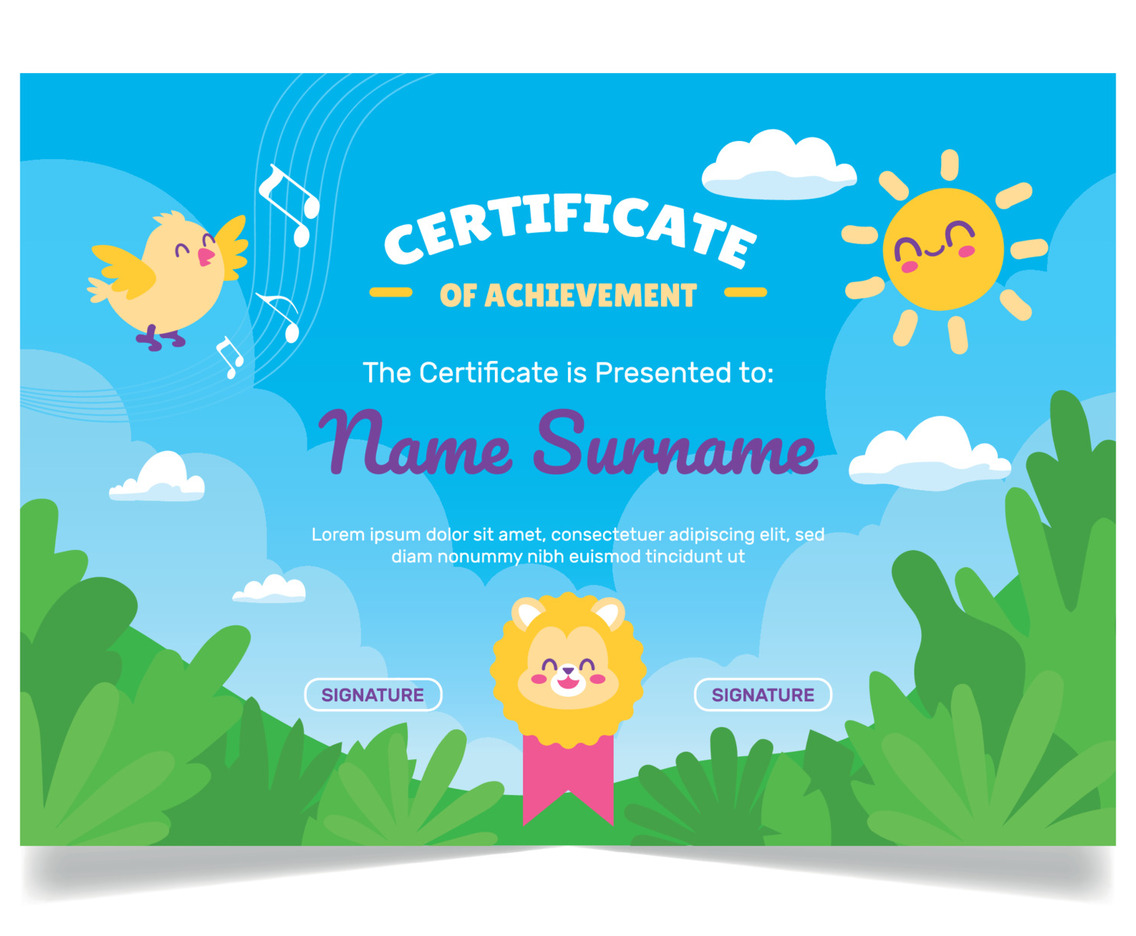 Cartoon Nature Certificate for Children in Cartoon Style