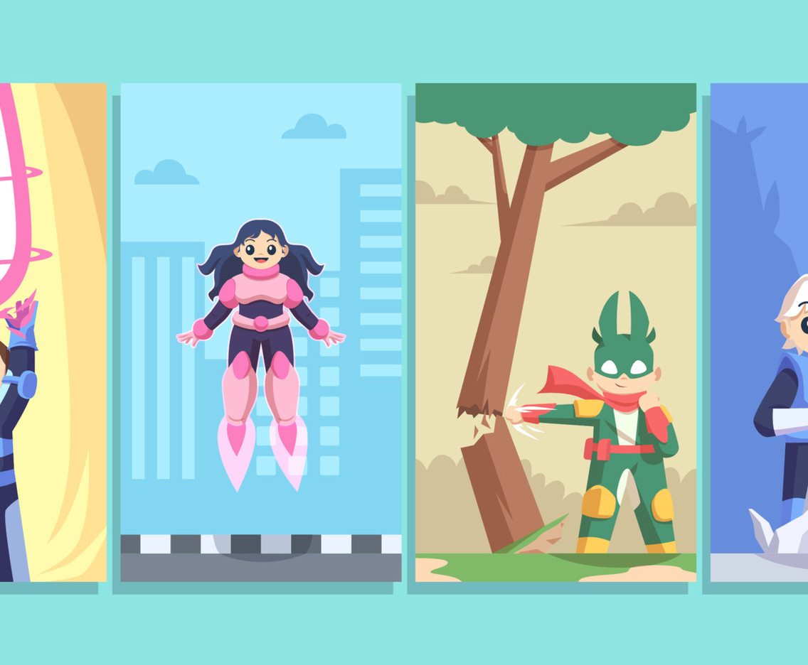 Boy and Girl Hero Character in Cartoon Style Social Media Story