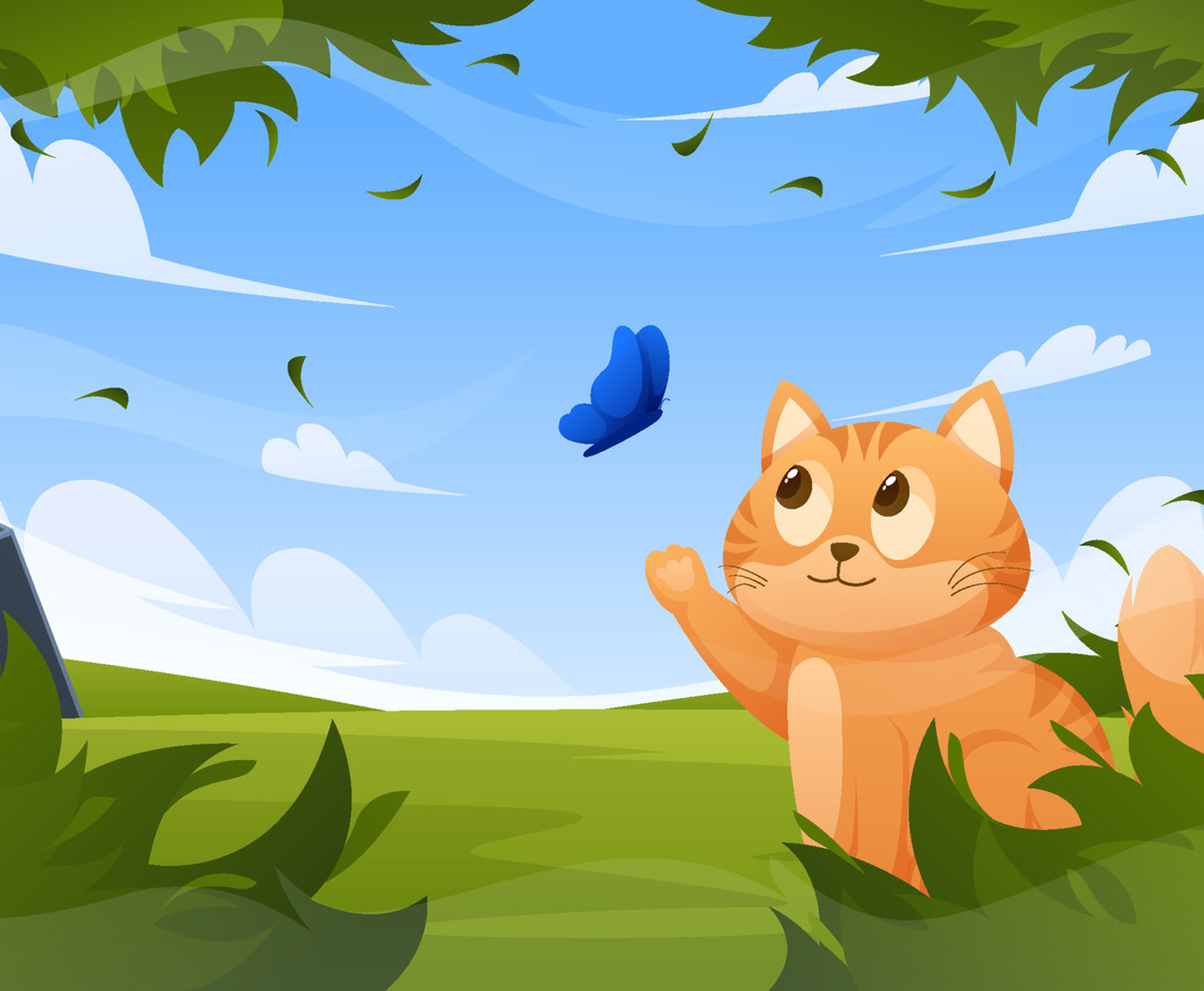 Cute Cat Playing with Butterfly Background
