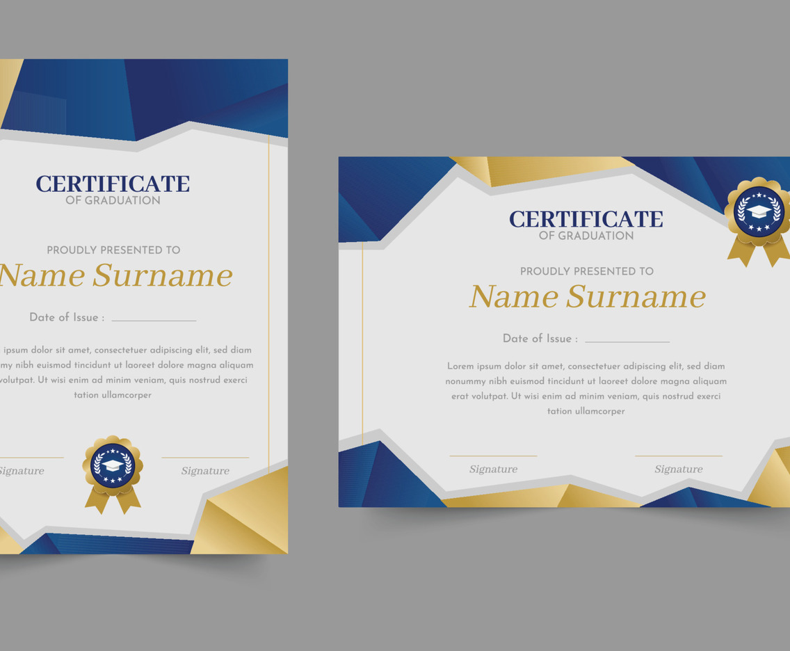 Education Certificate in Blue and Gold Background