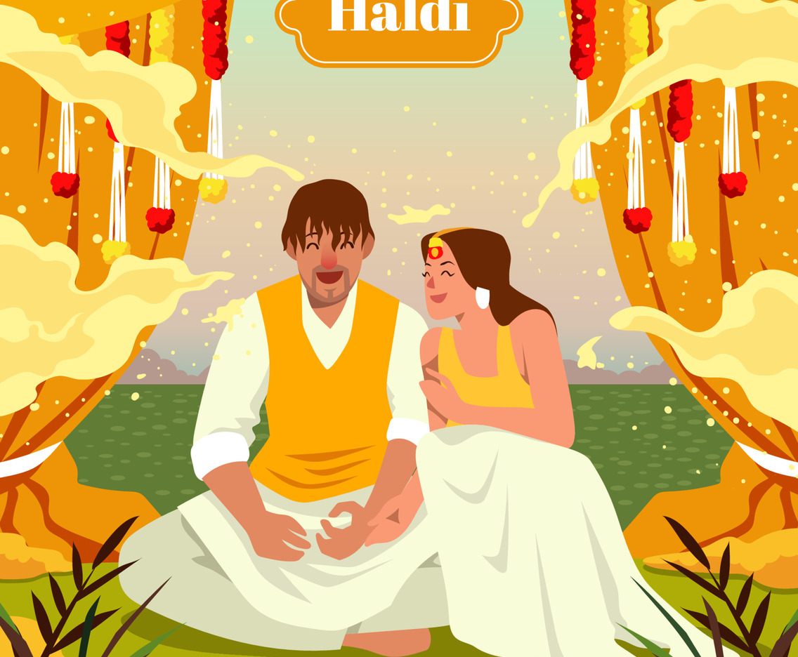 Happy Indian Couple in Haldi Ceremony