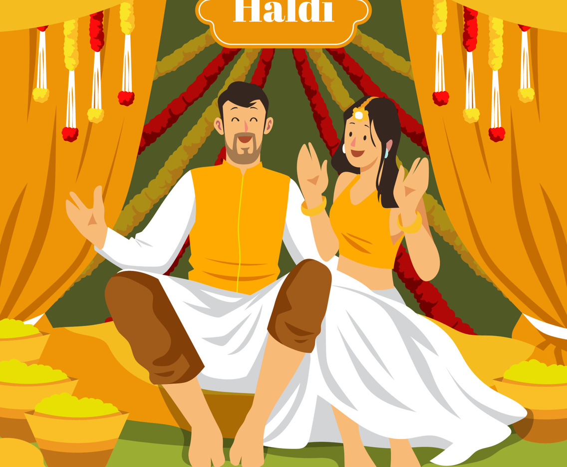 Happy Couple in Haldi Ceremony