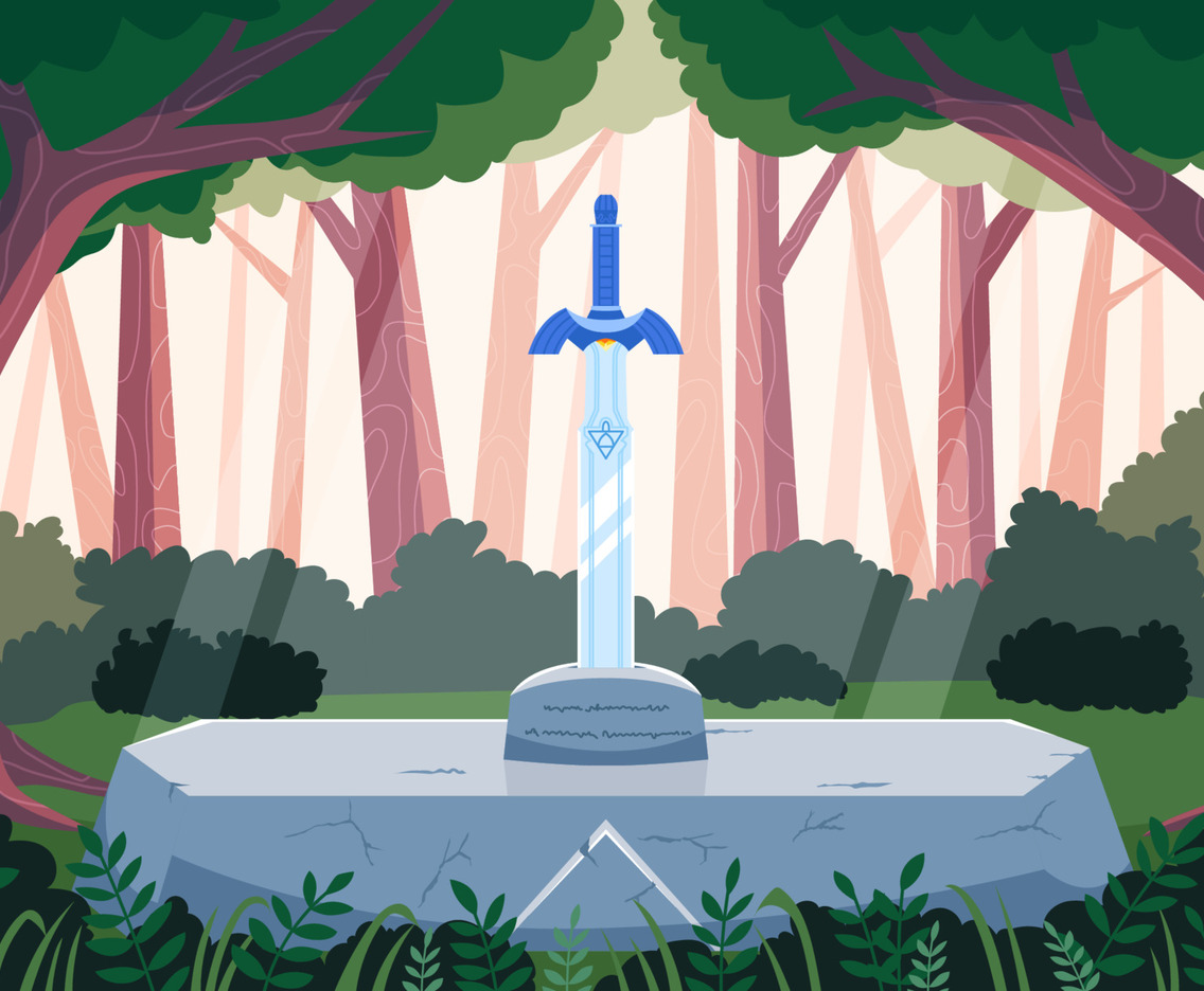 Knight's Sword in The Middle Of A Fantasy Forest Background