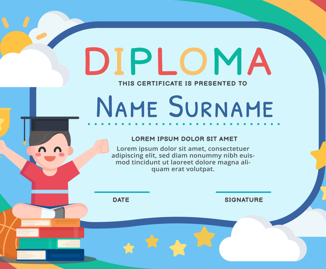 Diploma Certificate Template for Chidren