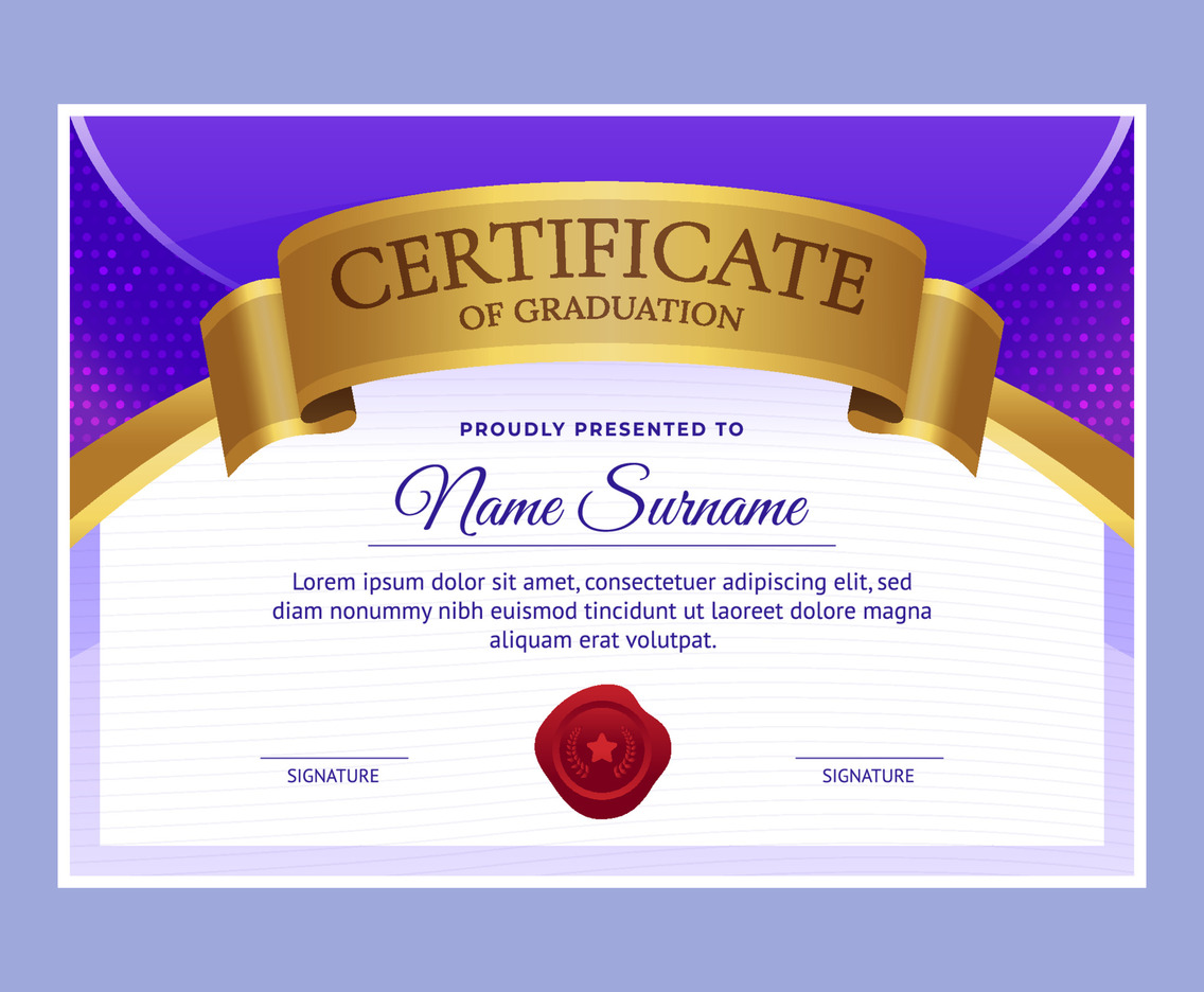Education Certificate with Gradient Purple and Gold