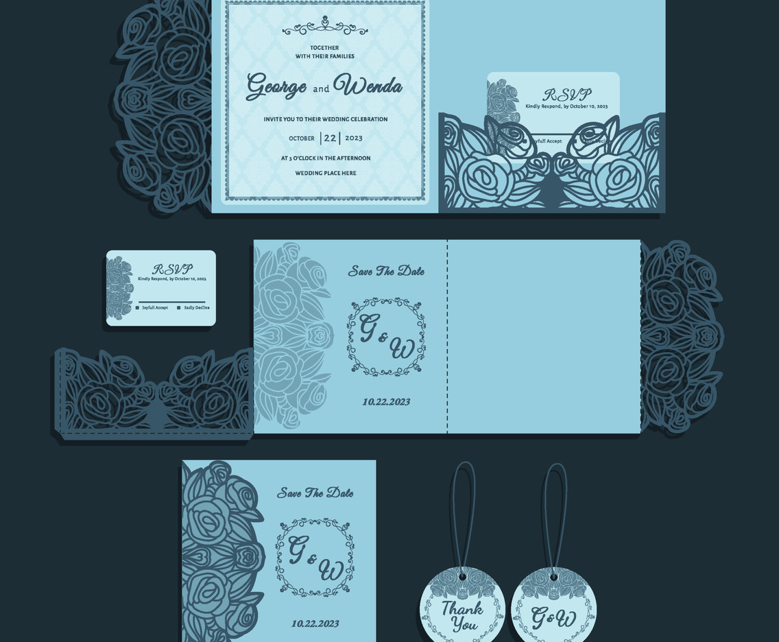 Laser Cut Wedding Invitation in Blue Color