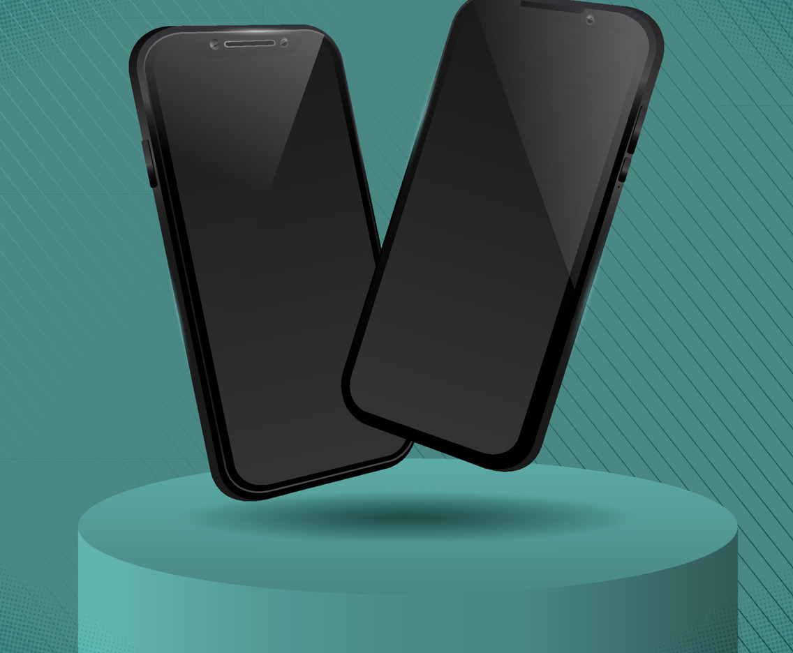 Mockup Black Mobile Phone with Green Background