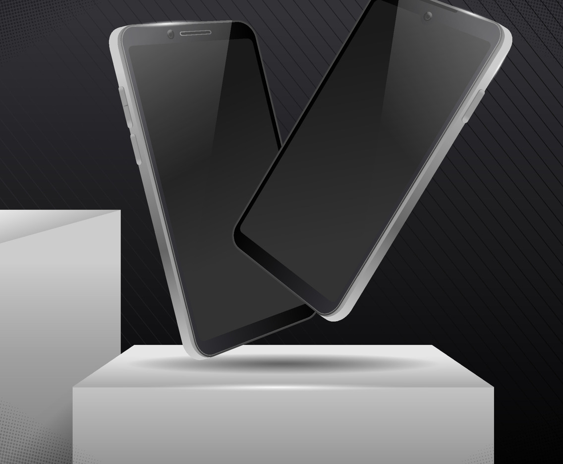 Mockup White Mobile Phone with Black and White Background