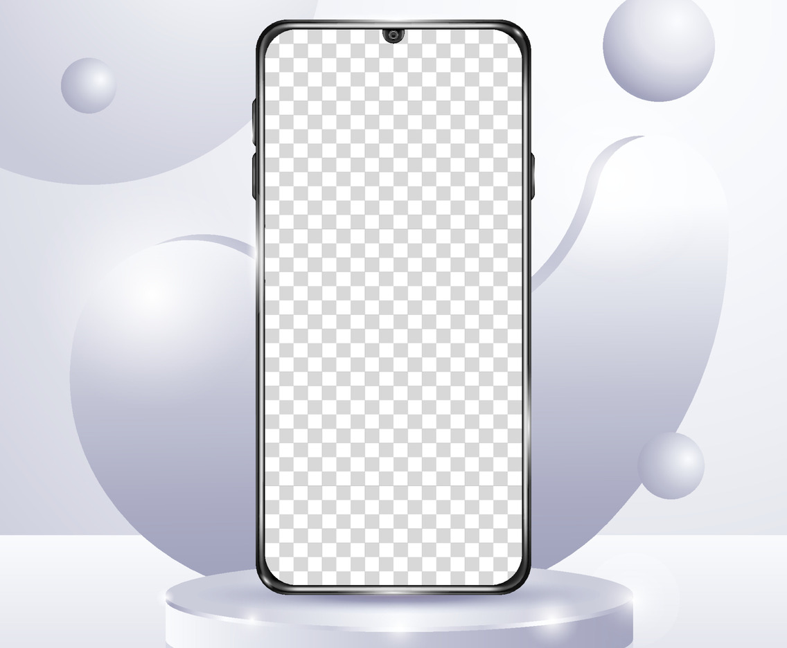 3D Black Mobile Phone Mockup With Podium Background