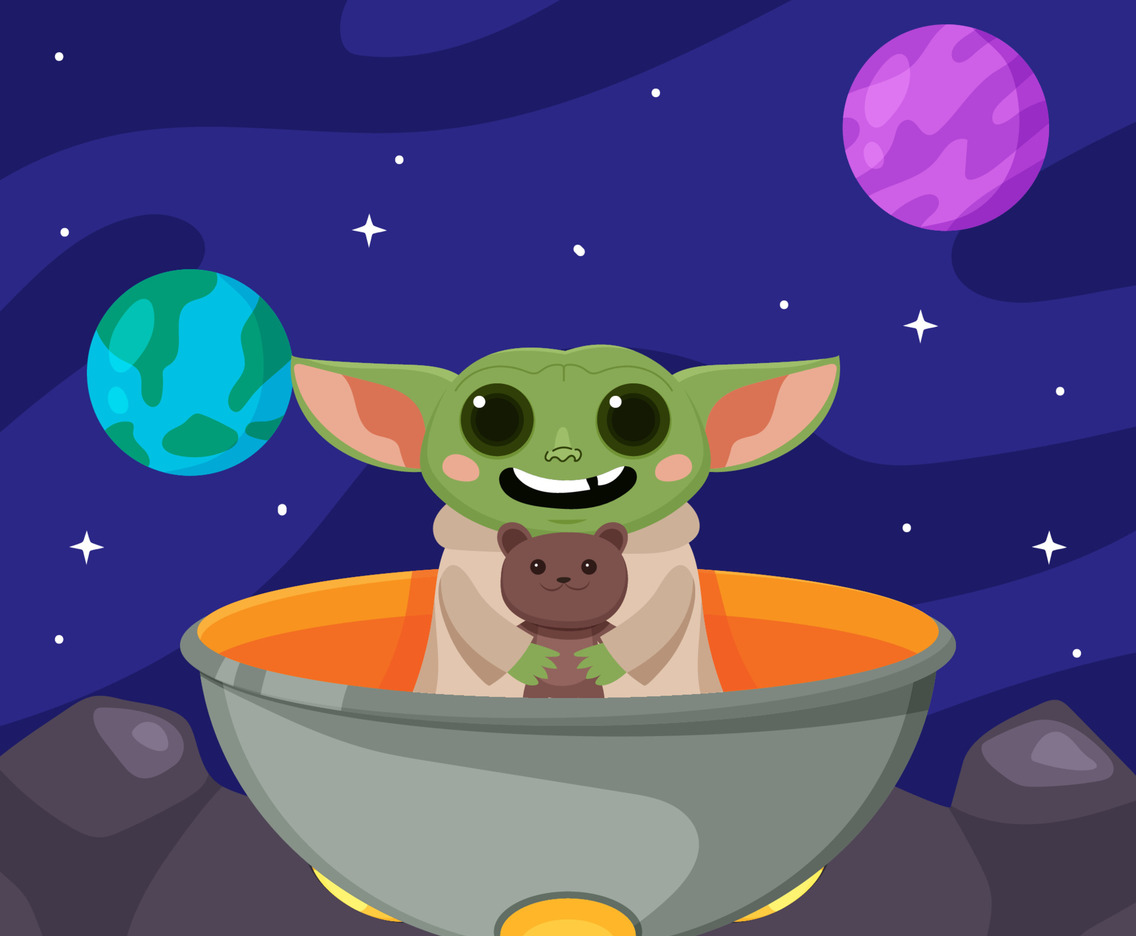 Cute Green Alien Holding Brown Bear Doll