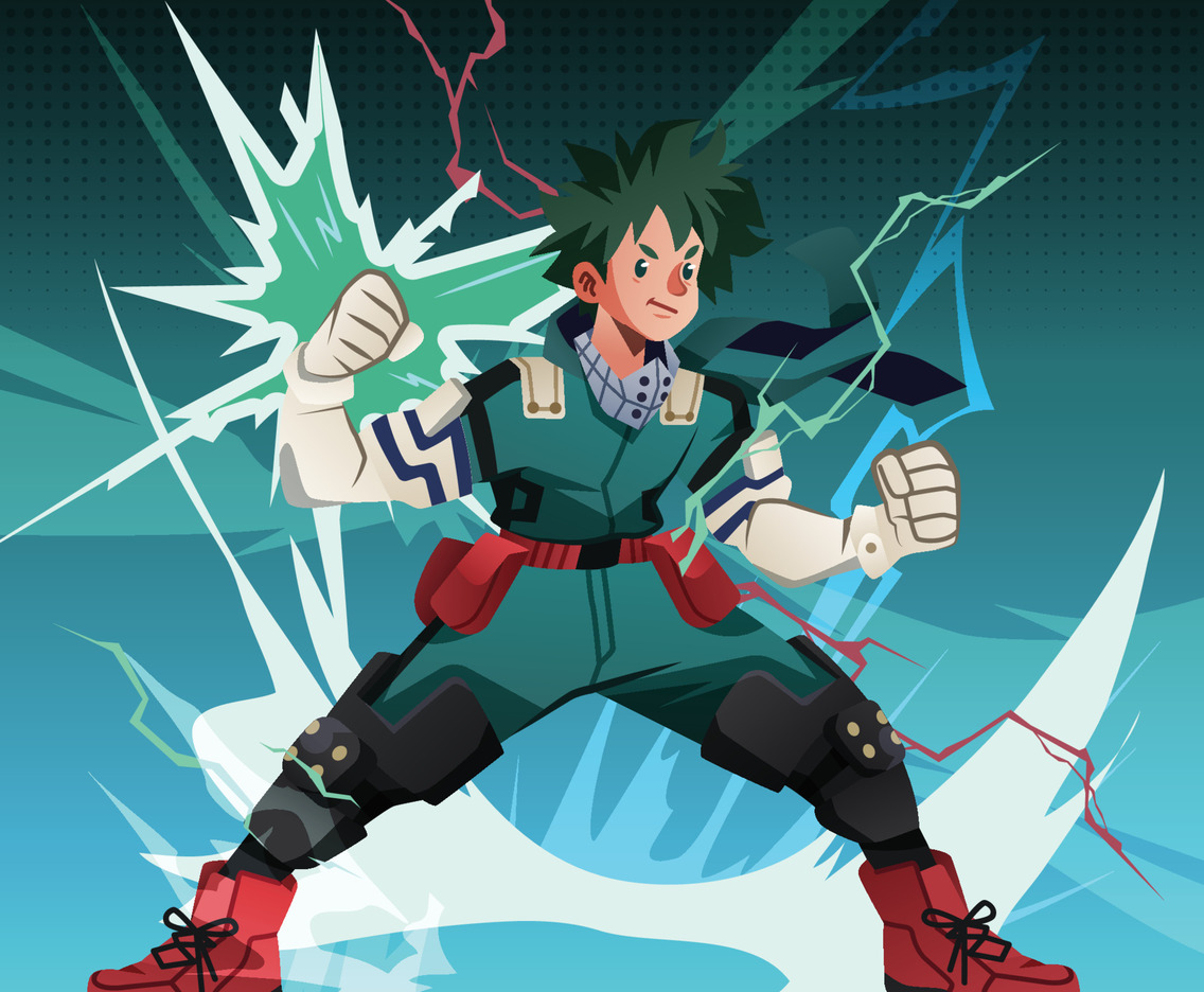 A Young Green Haired Superhero Unleashes His Lightning Power