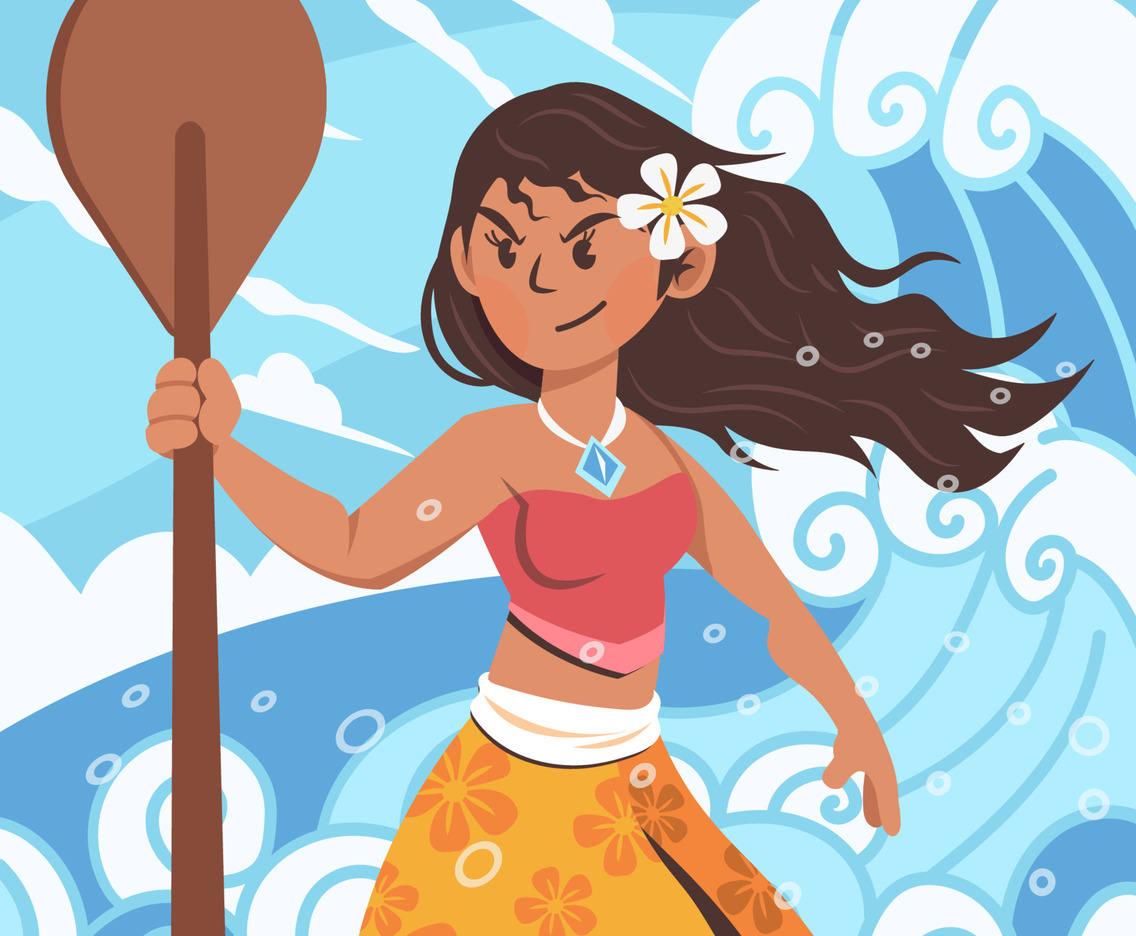 Hawaiian Girl Holding a Paddle