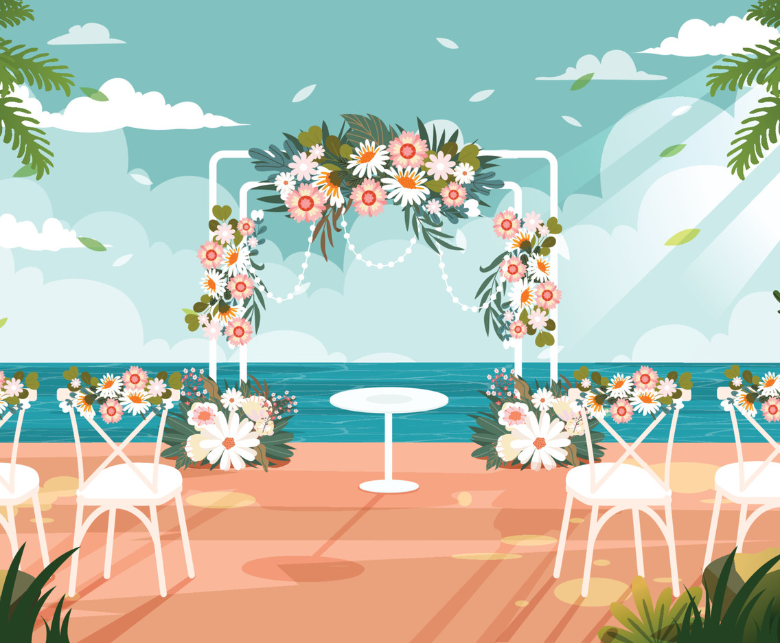 Wedding Scene Background with Sea Side View
