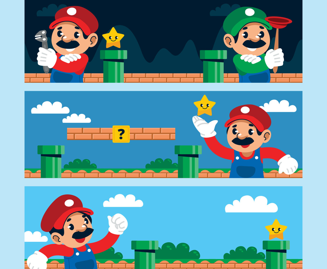 Plumber man in Red and Blue Costume Banner Template