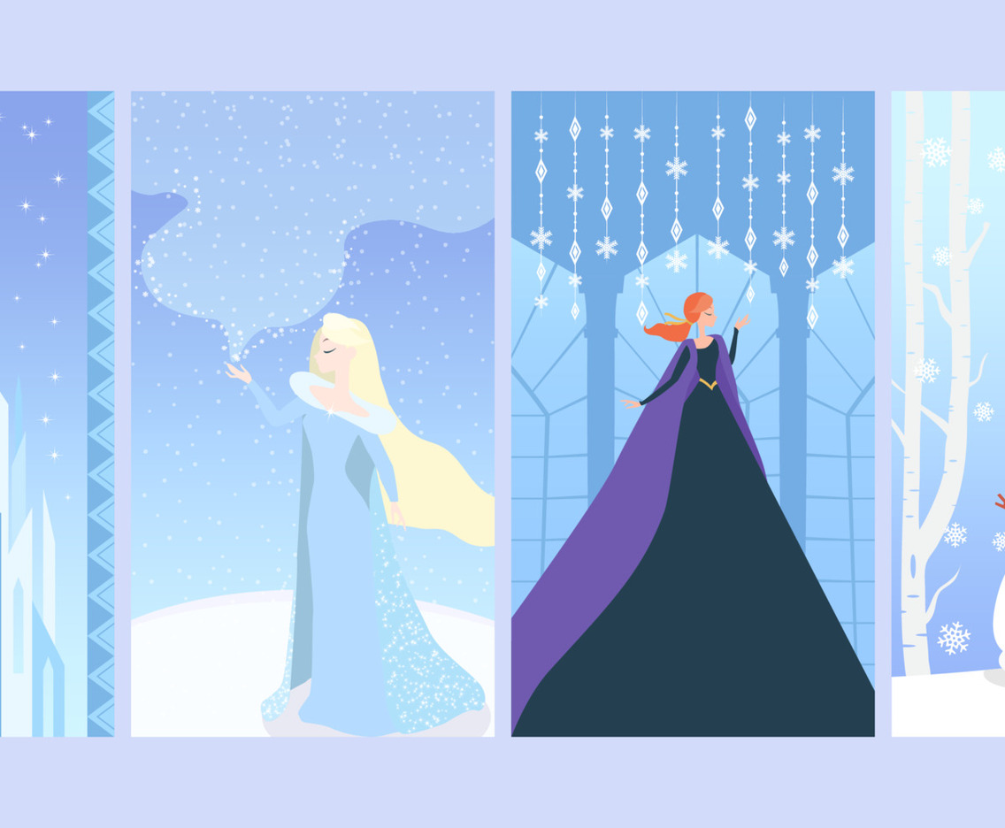 Twin Princess Sisters and A Snowman in Ice Kingdom Social Media Template
