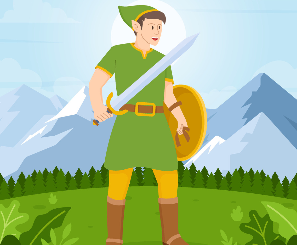 Elf Warrior Holding Sword and Shield Concept
