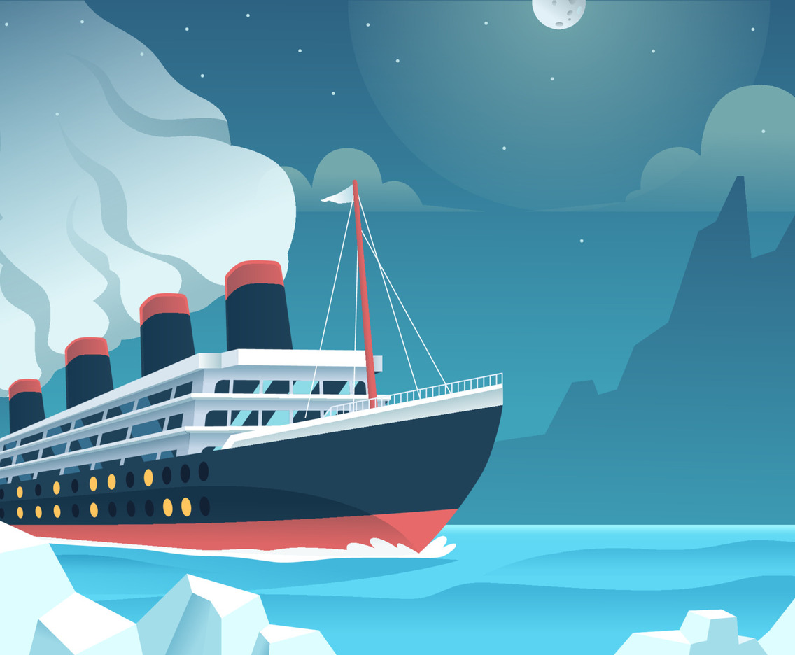 Titanic Ship in the Middle of Ocean Background