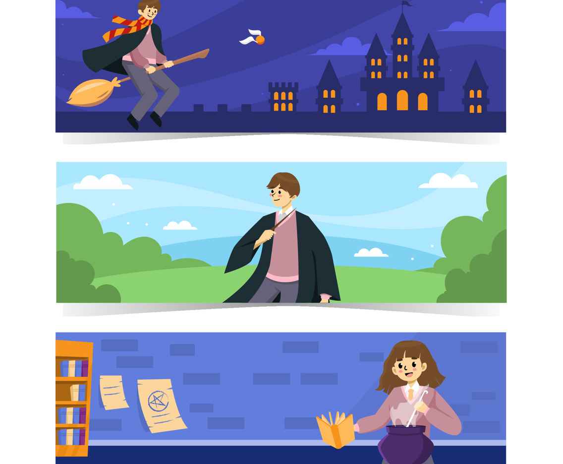 Wizard Boy and Girl with Magic Power Banner Set
