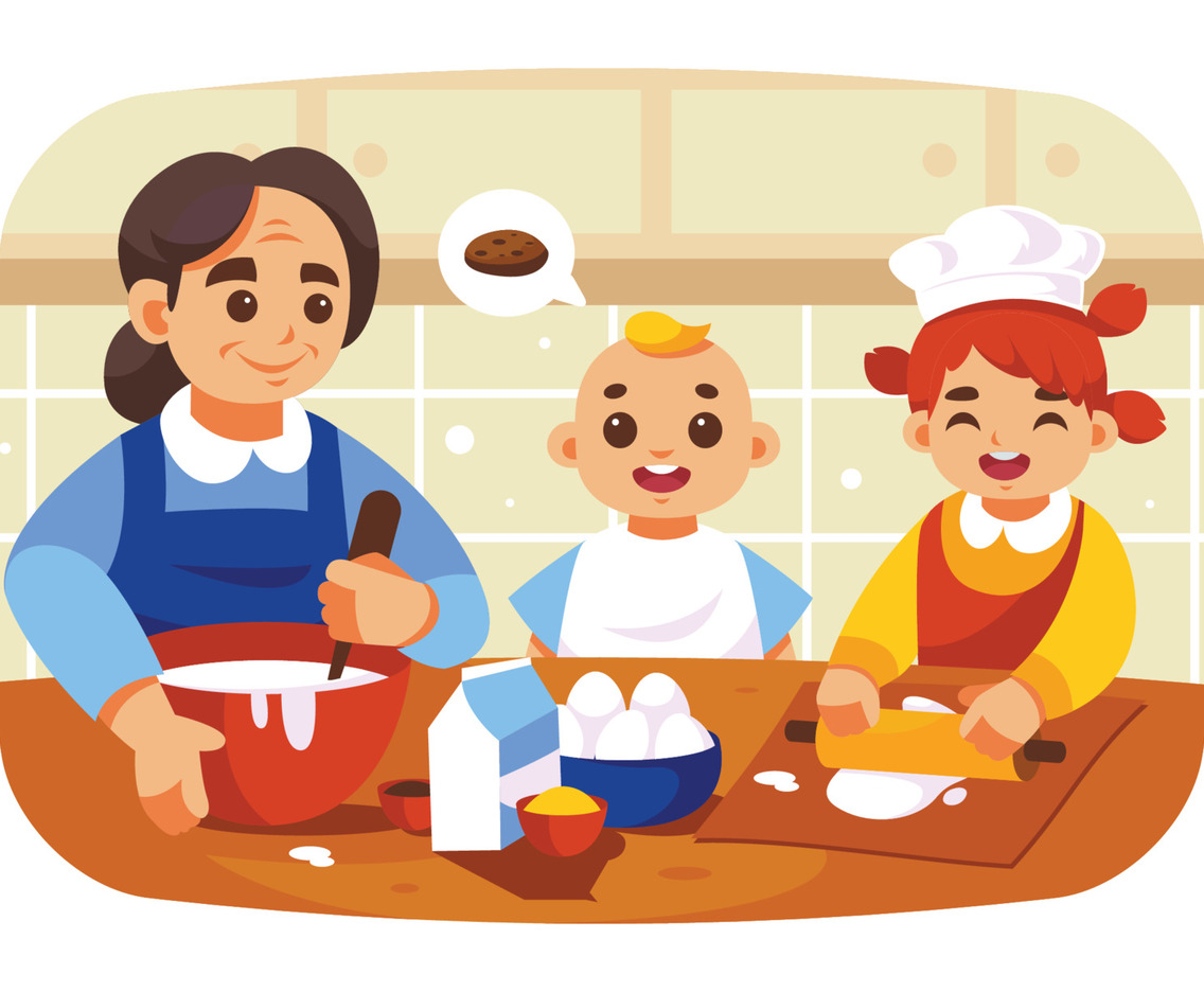 Happy Kids Make Cookies With Their Mother at The Kitchen