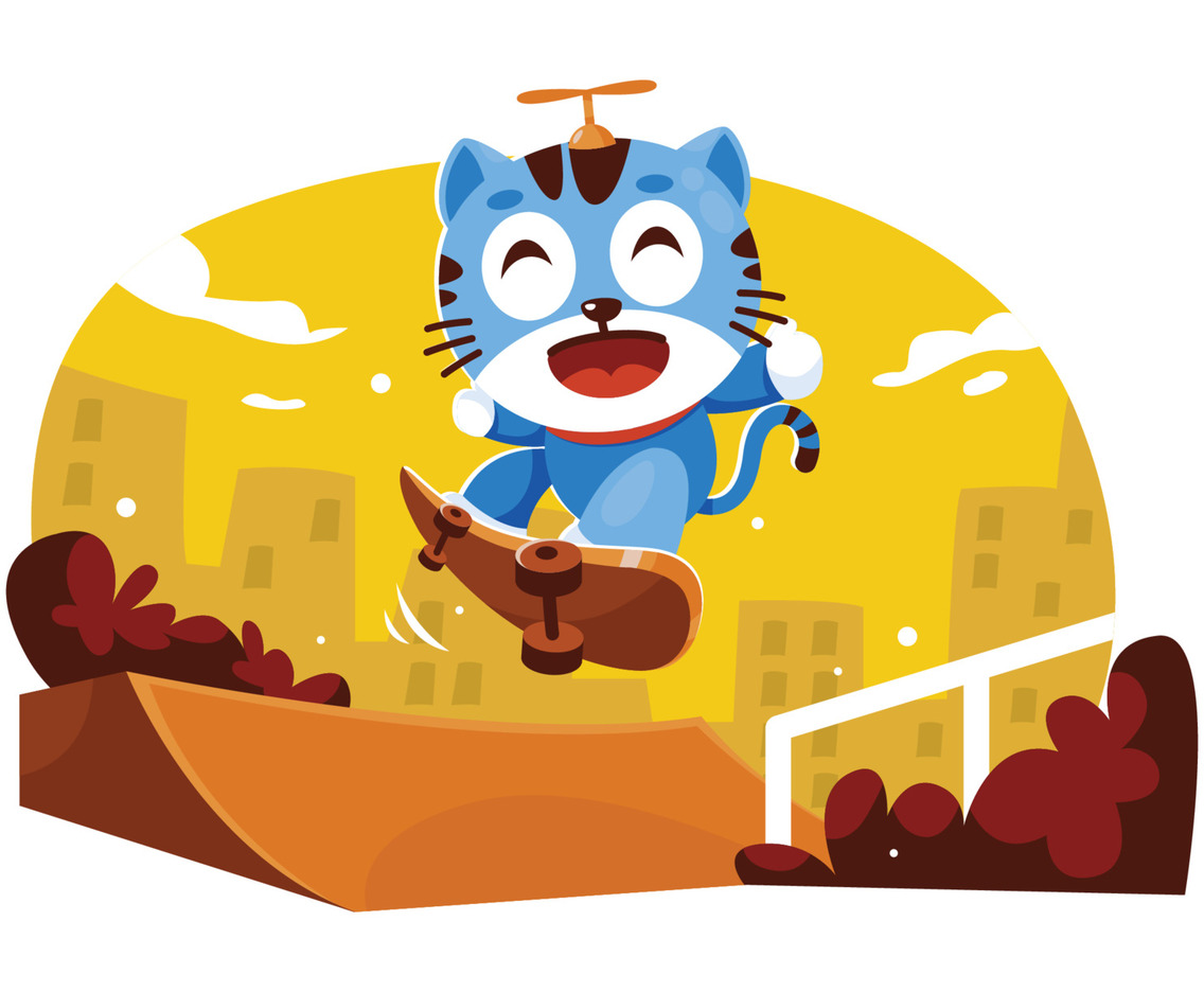 Cat Character Playing Skateboard at The Park