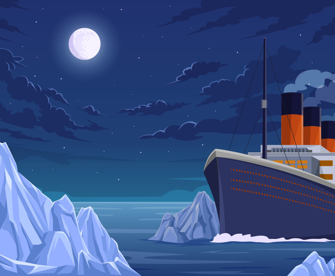 Cruise Ship with Iceberg Background