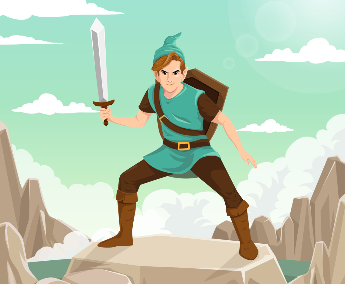 Adventure of Elf with Legendary Sword Concept