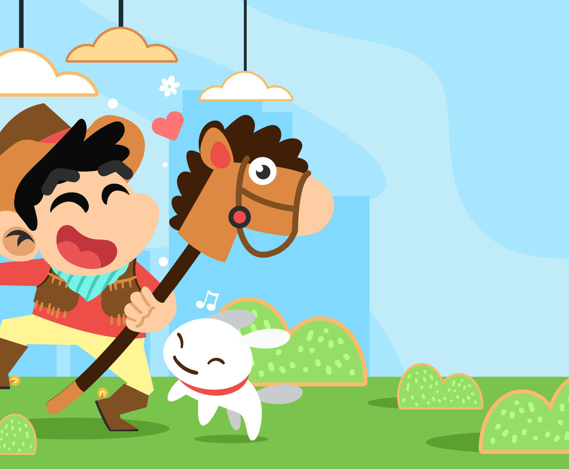 Kid Playing Cowboy with Dog