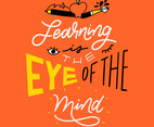 Cool Lettering About School With Apple, Brush, Pencil And Eye