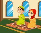 Muslim Children Pray In Mosque