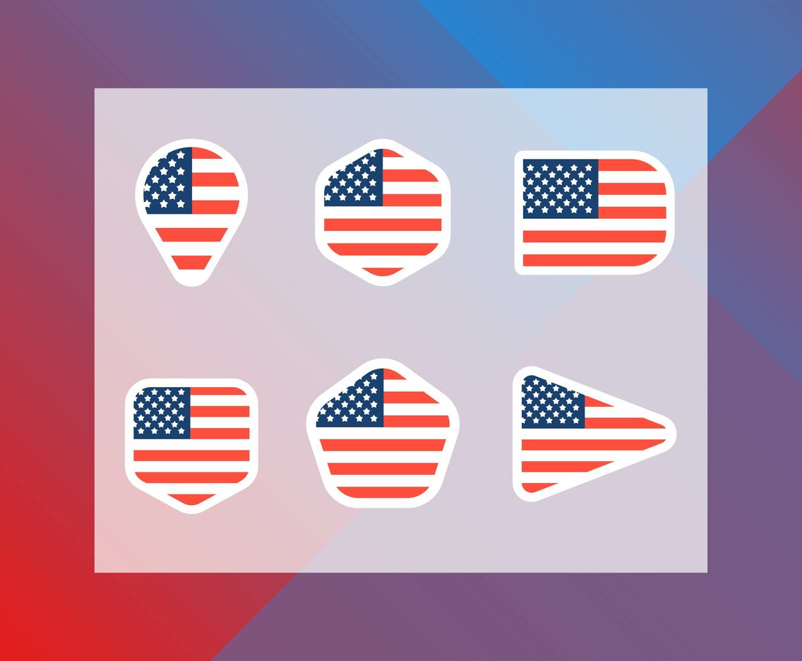 Flat Minimalist American Flag In Badge Vector Collection