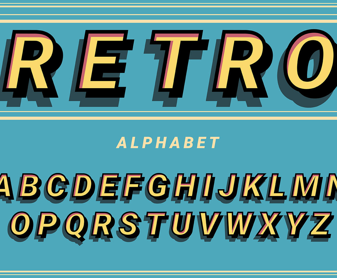 Retro Alphabet in Blue Background