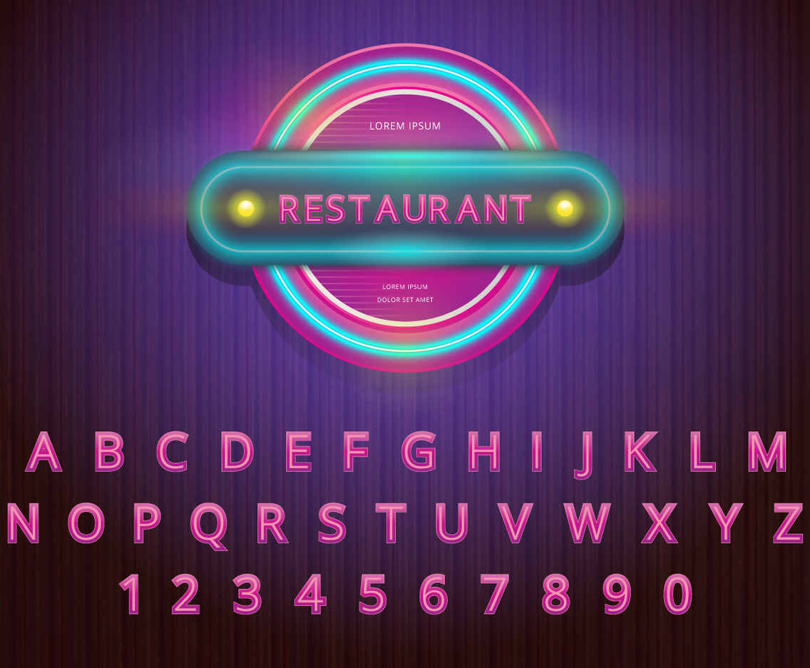Retro Alphabet Set and Retro Sign Illustration