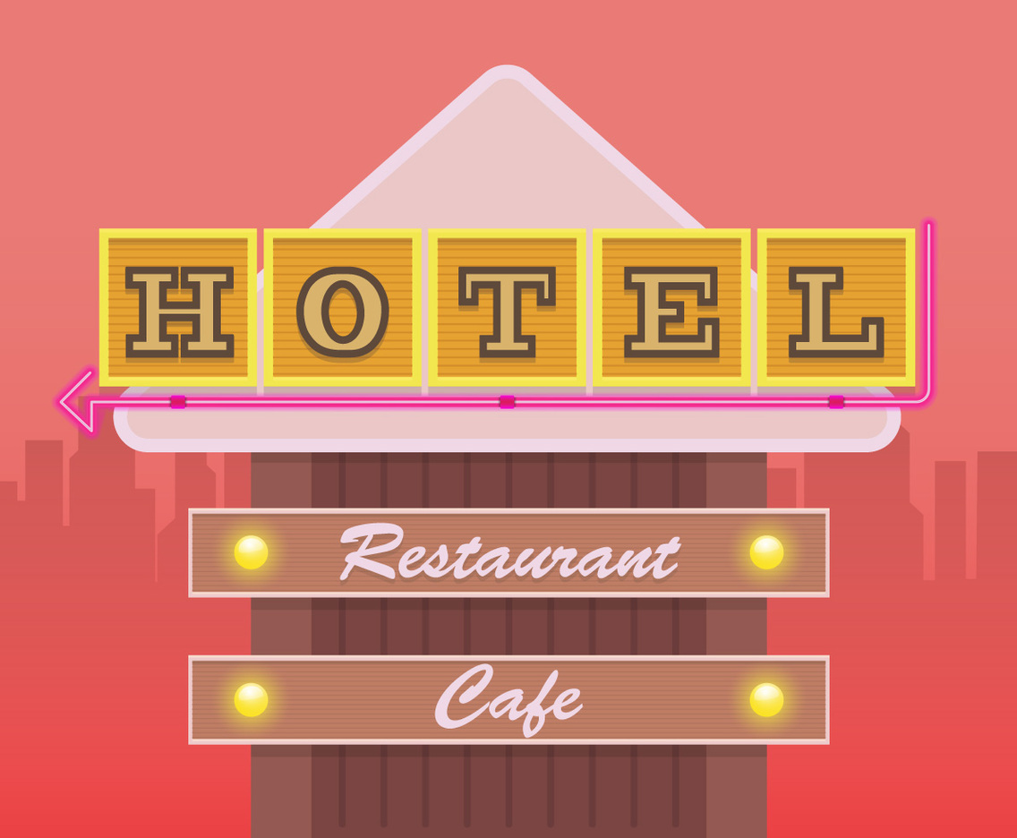 Hotel Retro Sign. Restaurant Retro Sign.