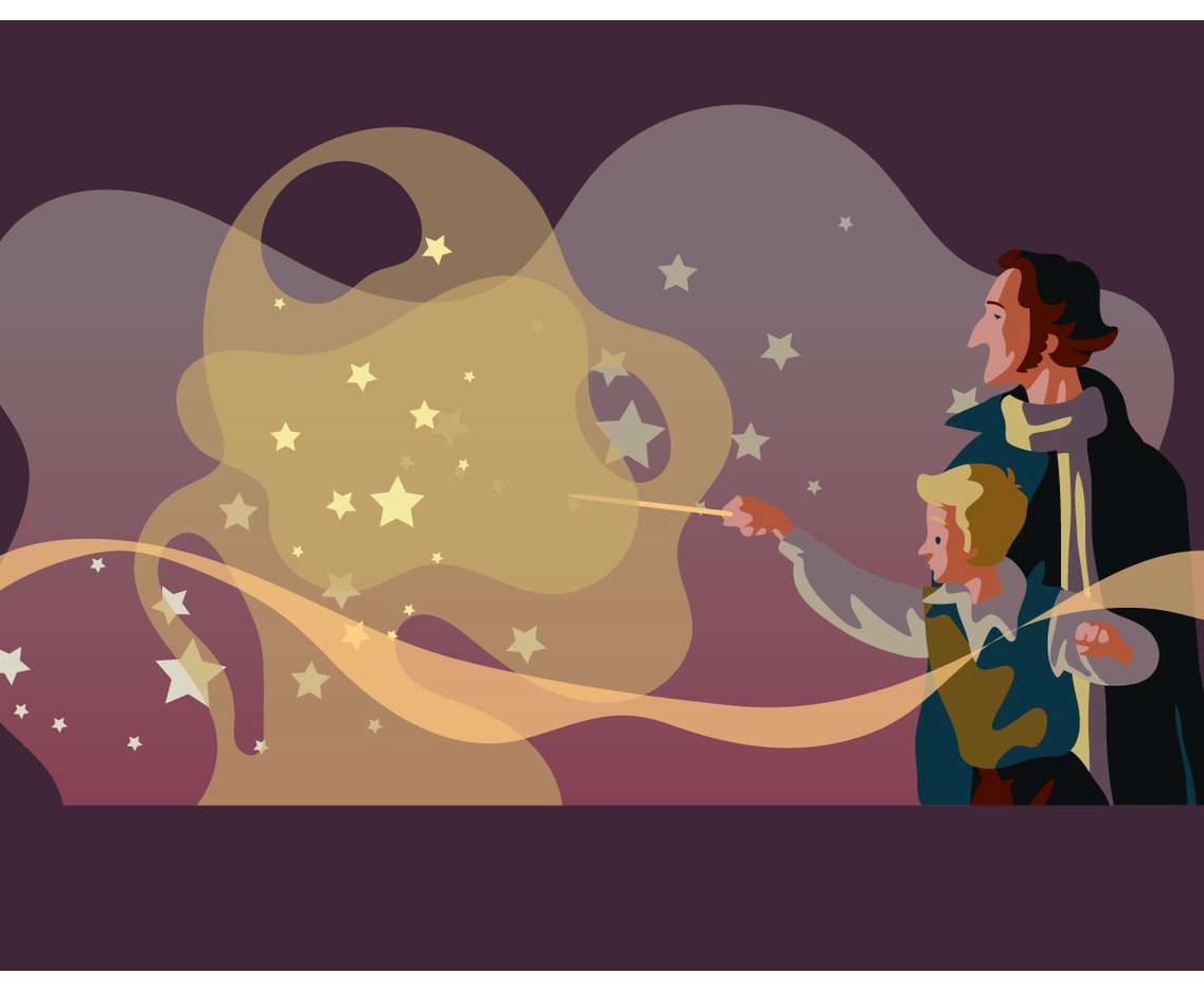 Student and His Teacher of Wizard School Vector
